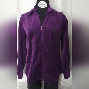 Vintage Purple Velvet Zip-Up Long Sleeve Shirt Size M/L No Tags